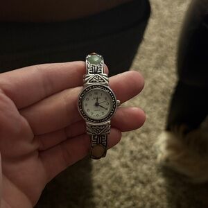 Silver Watch with Stone Accents